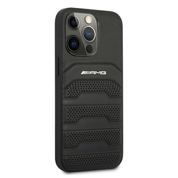 AMG AMHCP13LGSEBK iPhone 13 Pro / 13 6,1  czarny/black hardcase Leather Debossed Lines 3