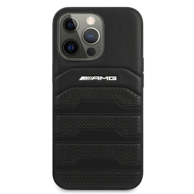 AMG AMHCP13LGSEBK iPhone 13 Pro / 13 6,1  czarny/black hardcase Leather Debossed Lines 2