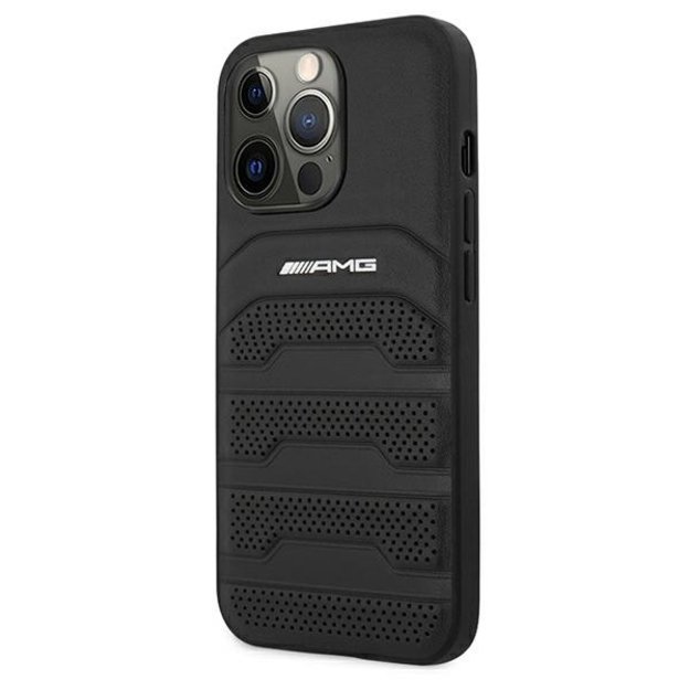AMG AMHCP13LGSEBK iPhone 13 Pro / 13 6,1  czarny/black hardcase Leather Debossed Lines 1