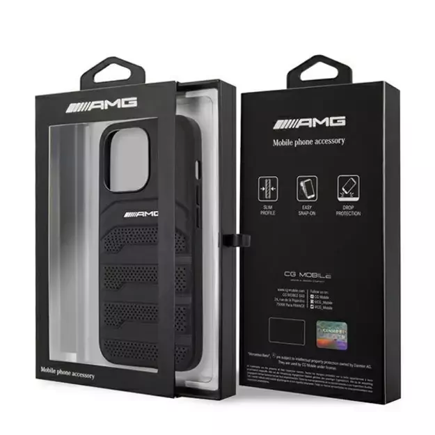 AMG AMHCP13LGSEBK iPhone 13 Pro / 13 6,1  czarny/black hardcase Leather Debossed Lines 14