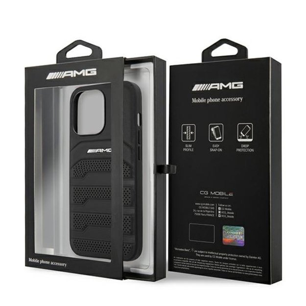 AMG AMHCP13LGSEBK iPhone 13 Pro / 13 6,1  czarny/black hardcase Leather Debossed Lines 7