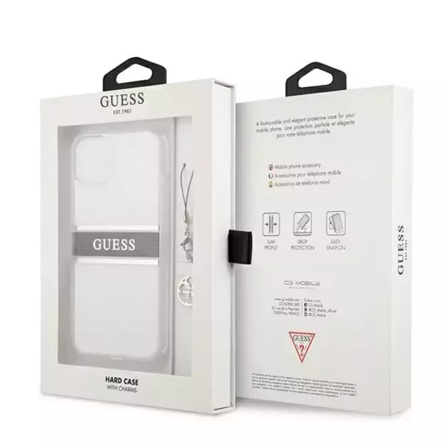 Guess GUHCP13SKB4GGR iPhone 13 mini 5.4&quot  Transparent hardcase 4G Gray Strap Charm 7