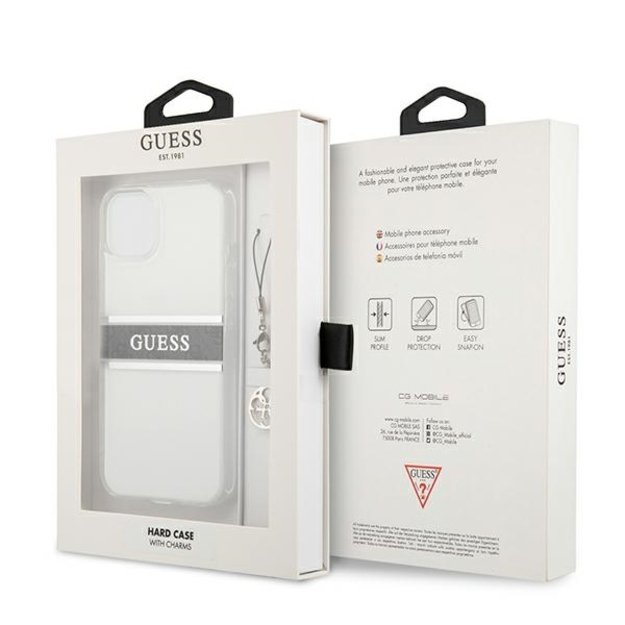 Guess GUHCP13SKB4GGR iPhone 13 mini 5.4&quot  Transparent hardcase 4G Gray Strap Charm 14