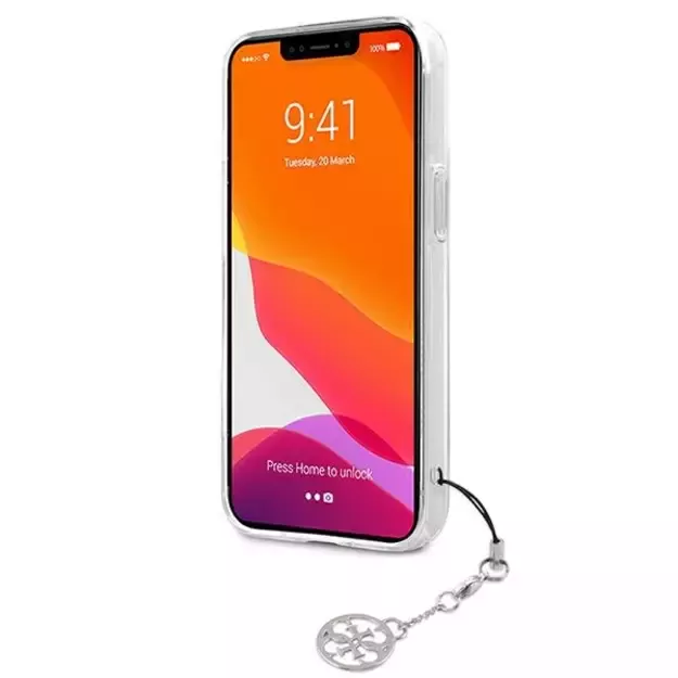 Guess GUHCP13SKB4GGR iPhone 13 mini 5.4&quot  Transparent hardcase 4G Gray Strap Charm 4