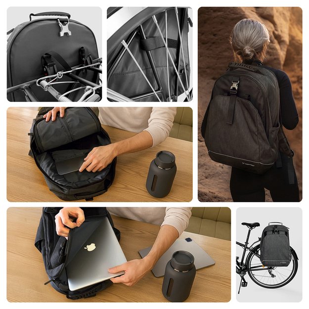Wozinsky bike pannier bag, bike backpack with frame, 2in1, 40l, black (WBB33BK) 1