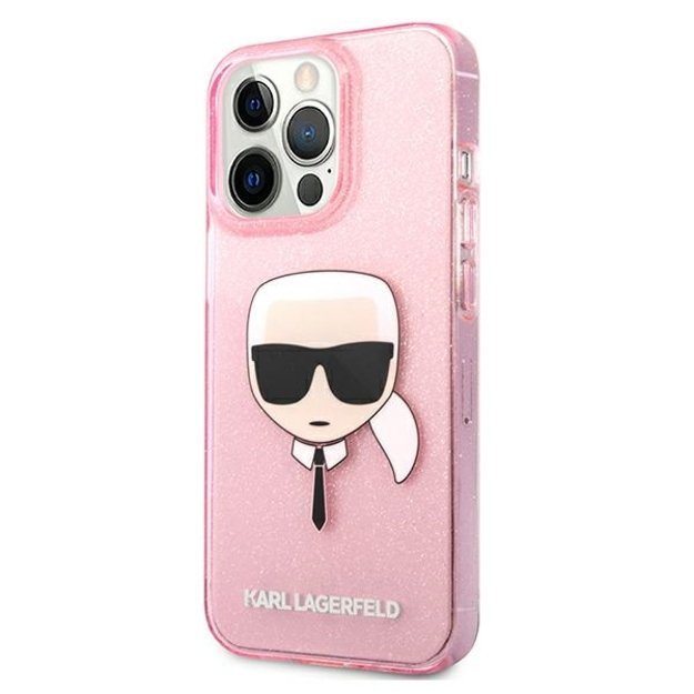 Karl Lagerfeld KLHCP13XKHTUGLP iPhone 13 Pro Max 6,7  różowy/pink hardcase Glitter Karl`s Head 1