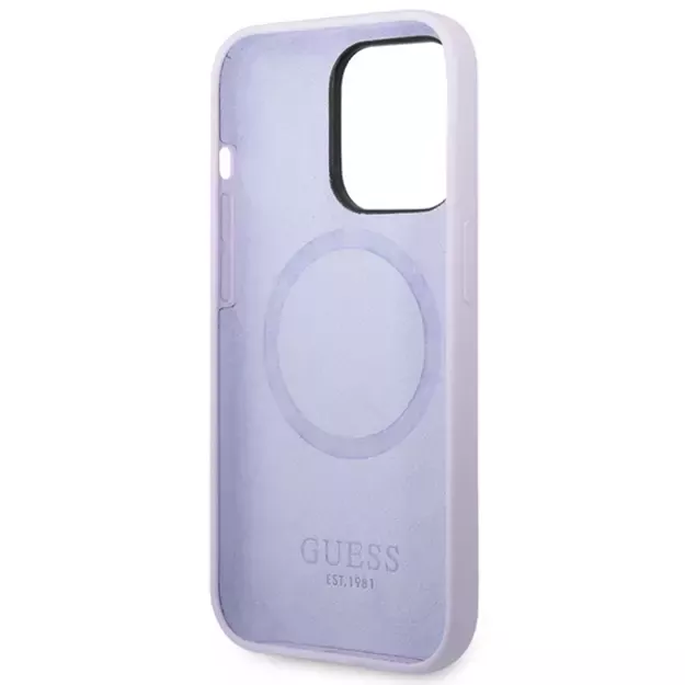 Guess GUHMP14LSBPLU iPhone 14 Pro 6.1  purple/purple hard case Silicone Logo Plate MagSafe 13