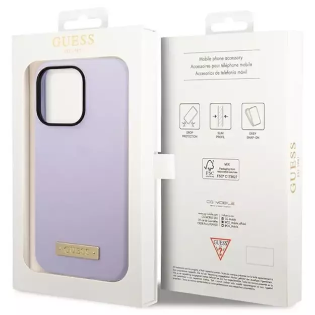 Guess GUHMP14LSBPLU iPhone 14 Pro 6.1  purple/purple hard case Silicone Logo Plate MagSafe 14