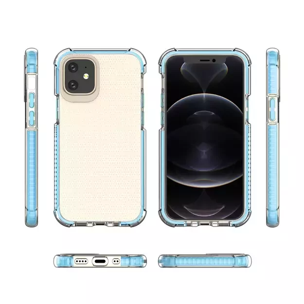 Spring Armor clear TPU gel rugged protective cover with colorful frame for iPhone 12 mini blue 2