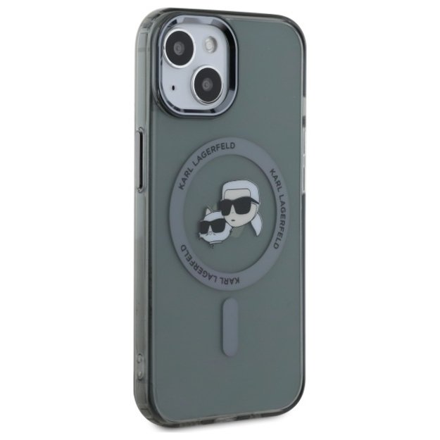 Karl Lagerfeld KLHMP15SHLSKCK iPhone 15 6.1&quot  black/black hardcase IML Metal Karl&amp Choupette Head MagSafe 3