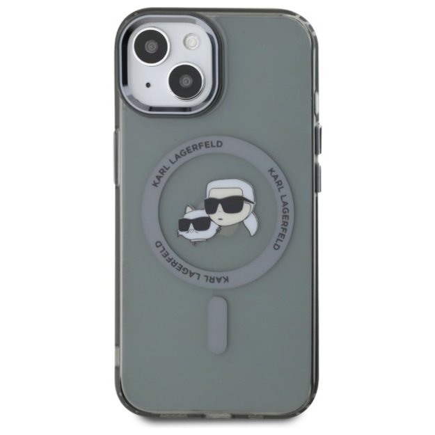 Karl Lagerfeld KLHMP15SHLSKCK iPhone 15 6.1&quot  black/black hardcase IML Metal Karl&amp Choupette Head MagSafe 2