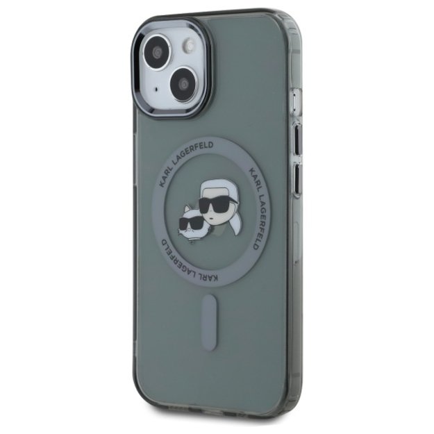 Karl Lagerfeld KLHMP15SHLSKCK iPhone 15 6.1&quot  black/black hardcase IML Metal Karl&amp Choupette Head MagSafe 1
