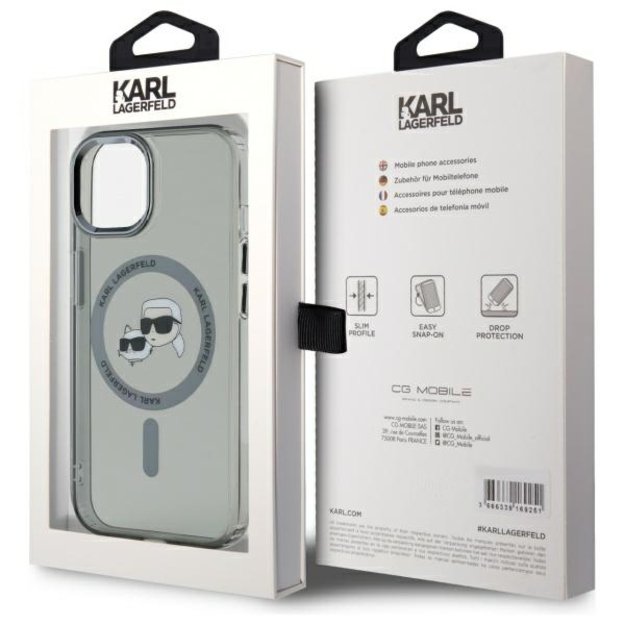 Karl Lagerfeld KLHMP15SHLSKCK iPhone 15 6.1&quot  black/black hardcase IML Metal Karl&amp Choupette Head MagSafe 7