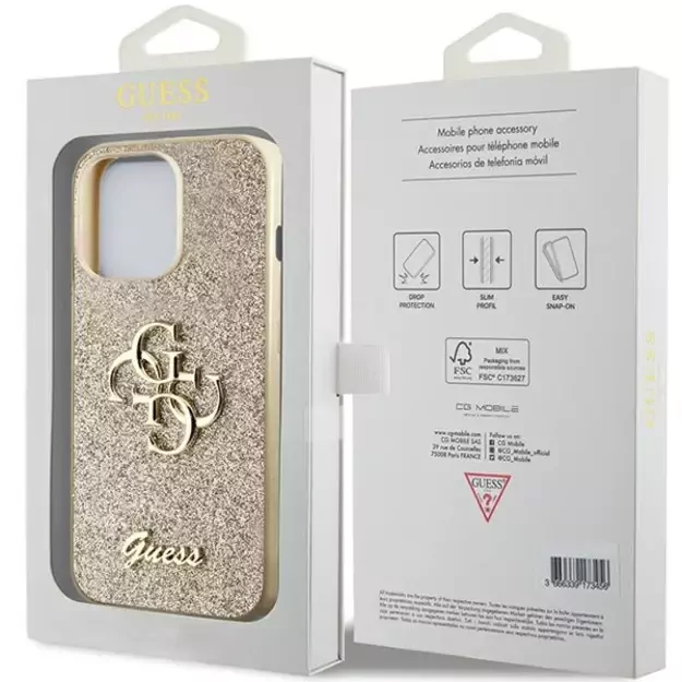 Guess GUHCP13LHG4SGD case for iPhone 13 Pro / 13 - gold Glitter Script Big 4G 14