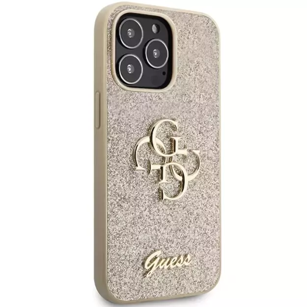 Guess GUHCP13LHG4SGD case for iPhone 13 Pro / 13 - gold Glitter Script Big 4G 10