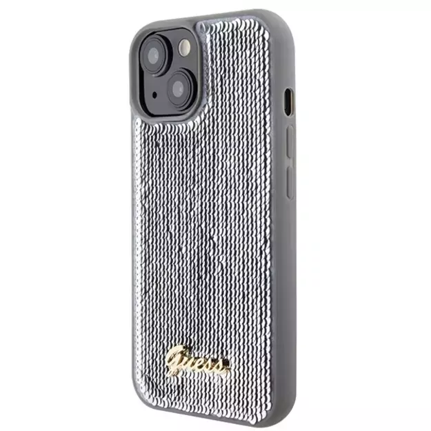 Guess Sequin Script Metal case for iPhone 15 - silver 1