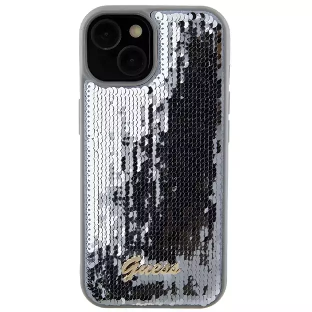 Guess Sequin Script Metal case for iPhone 15 - silver 2
