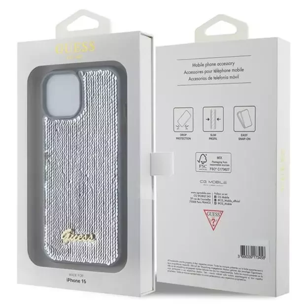 Guess Sequin Script Metal case for iPhone 15 - silver 7