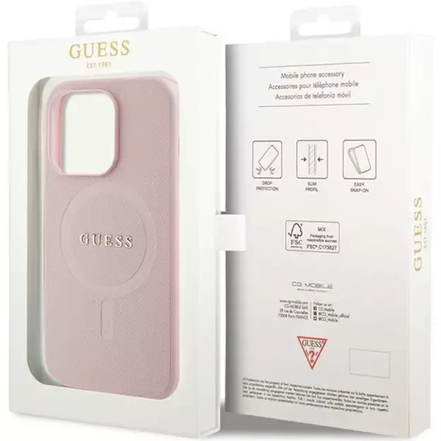 Guess GUHMP14XPSAHMCP case for iPhone 14 Pro Max - pink Saffiano MagSafe 7