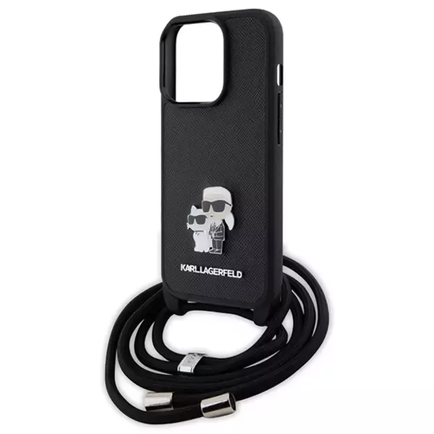 Karl Lagerfeld Crossbody Saffiano Metal Pin Karl & Choupette case for iPhone 15 Pro - black 12