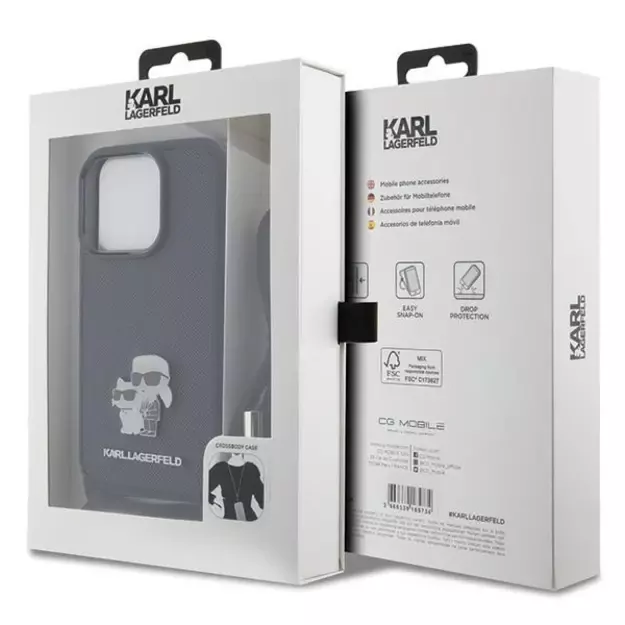 Karl Lagerfeld Crossbody Saffiano Metal Pin Karl & Choupette case for iPhone 15 Pro - black 1
