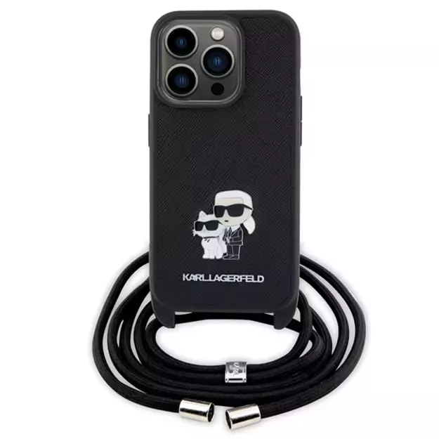 Karl Lagerfeld Crossbody Saffiano Metal Pin Karl & Choupette case for iPhone 15 Pro - black 9