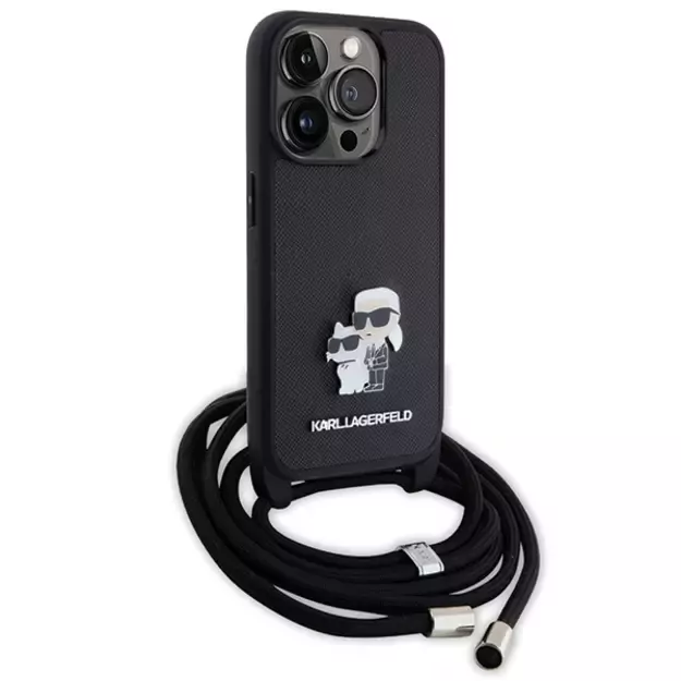 Karl Lagerfeld Crossbody Saffiano Metal Pin Karl & Choupette case for iPhone 15 Pro - black 10