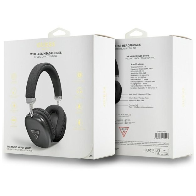 Guess Metallic Triangle Logo Over-Ear Headphones - Black 3