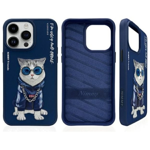 Nimmy Glasses Cool Cat Case for iPhone 15 Pro - Blue 1