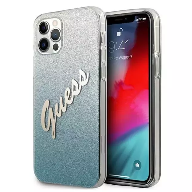 Guess GUHCP12LPCUGLSBL iPhone 12 Pro Max 6.7&quot  blue/blue hardcase Glitter Gradient Script