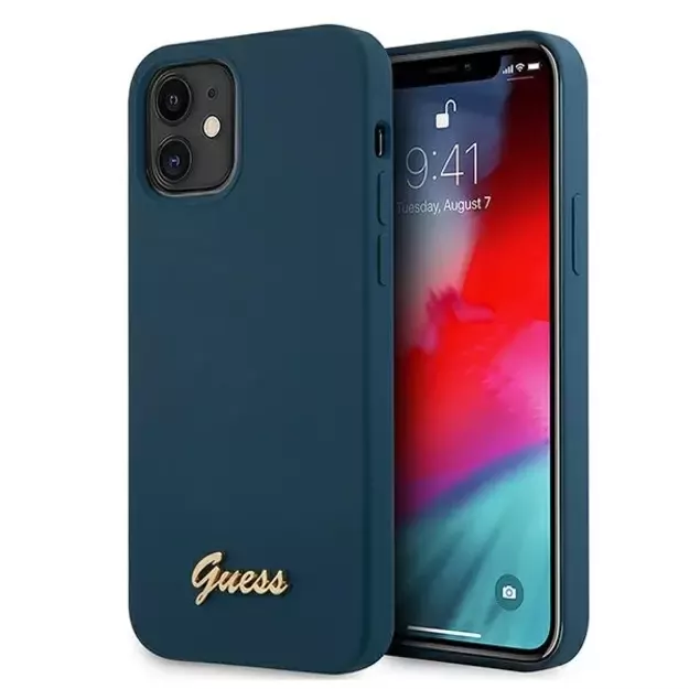 Guess GUHCP12SLSLMGBL iPhone 12 mini 5.4  blue/blue hardcase Metal Logo Script