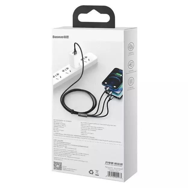 Baseus Tungsten 3in1 cable USB - USB Type C / Lightning / micro USB 3.5 A 1.5 m black (CAMLTWJ-01) 8