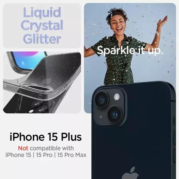 Spigen Liquid Crystal iPhone 15 Plus Case - Clear Glitter 17