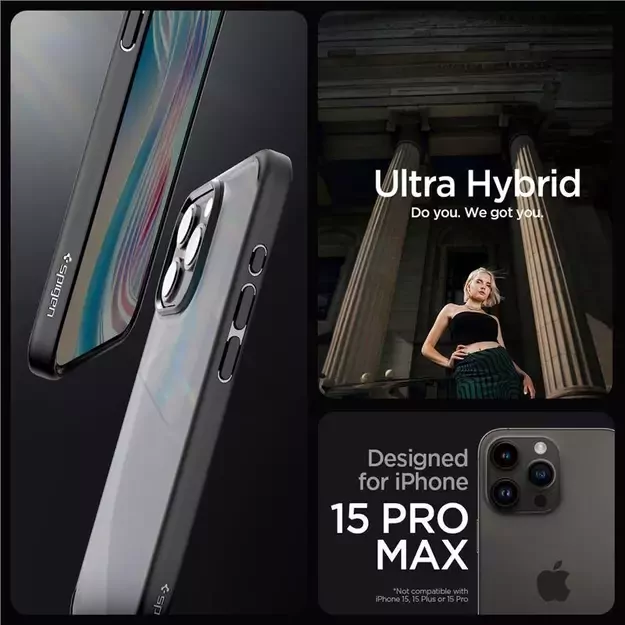 Spigen Ultra Hybrid iPhone 15 Pro Max Case - Clear Black 20
