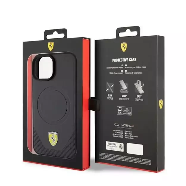 Ferrari FEHMP15SPTEK iPhone 15 6.1&quot  black/black hardcase Carbon Metal Logo MagSafe 8
