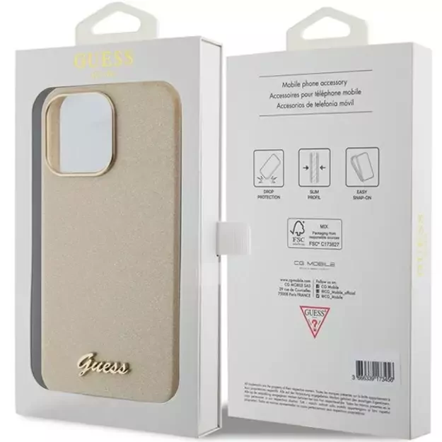 Guess Glitter Glossy Script case for iPhone 15 Pro Max - gold 14