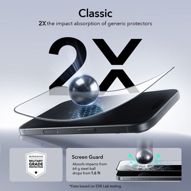 ESR UltraFit Tempered Glass 2-pack for iPhone 16 Pro / 17 - transparent 3