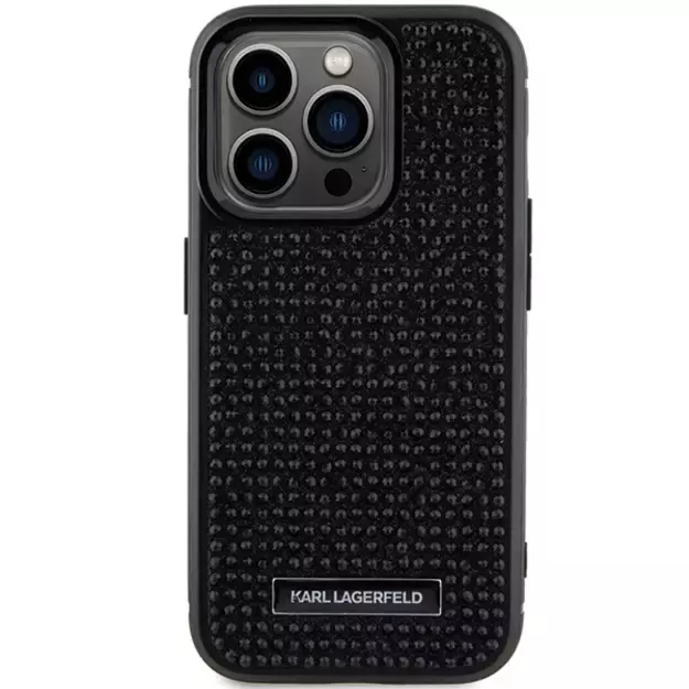 Karl Lagerfeld Rhinestone Logo Metal Plate case for iPhone 15 Pro - black 2