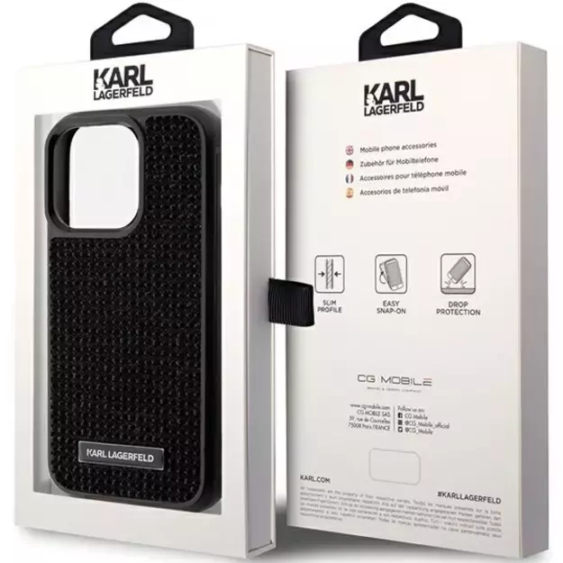 Karl Lagerfeld Rhinestone Logo Metal Plate case for iPhone 15 Pro - black 7