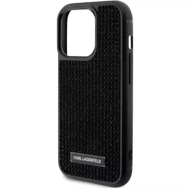 Karl Lagerfeld Rhinestone Logo Metal Plate case for iPhone 15 Pro - black 5
