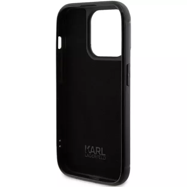 Karl Lagerfeld Rhinestone Logo Metal Plate case for iPhone 15 Pro - black 6