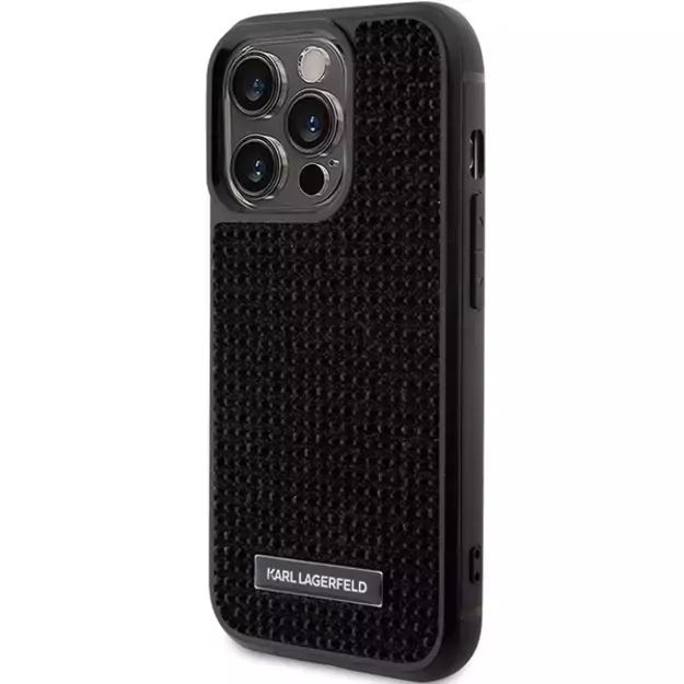 Karl Lagerfeld Rhinestone Logo Metal Plate case for iPhone 15 Pro - black 1