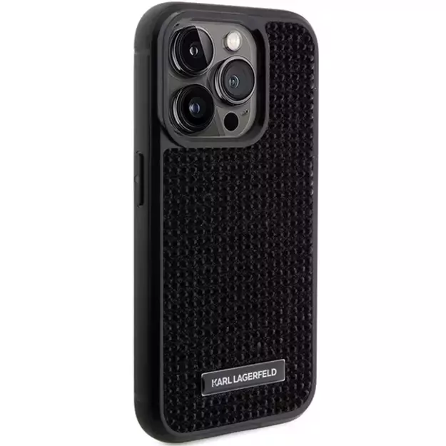 Karl Lagerfeld Rhinestone Logo Metal Plate case for iPhone 15 Pro - black 3