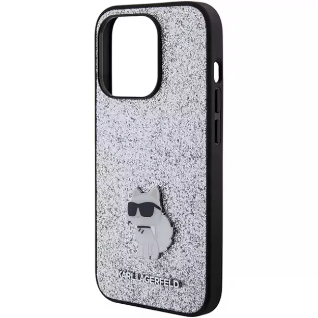 Karl Lagerfeld Fixed Glitter Choupette Logo Metal Pin Case for iPhone 15 Pro Max - Silver 5