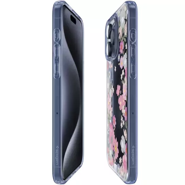 Spigen Liquid Crystal iPhone 15 Pro Case - Pink and Blue Flowers 9