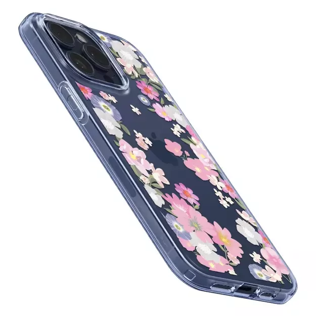 Spigen Liquid Crystal iPhone 15 Pro Case - Pink and Blue Flowers 12