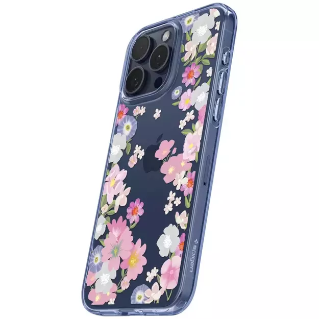 Spigen Liquid Crystal iPhone 15 Pro Case - Pink and Blue Flowers 10
