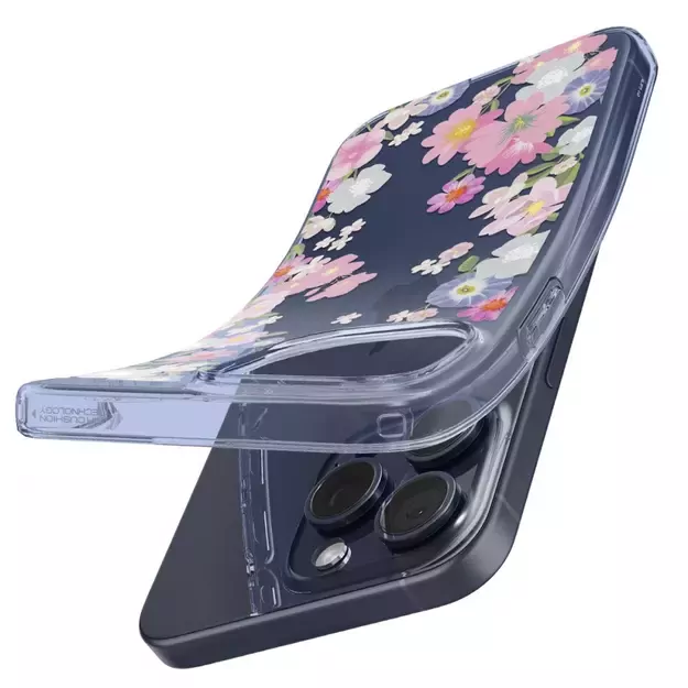 Spigen Liquid Crystal iPhone 15 Pro Case - Pink and Blue Flowers 11