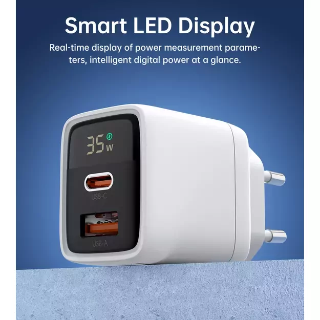 Choetech PD6052 USB-C USB-A PD 35W GaN wall charger with display - white 8