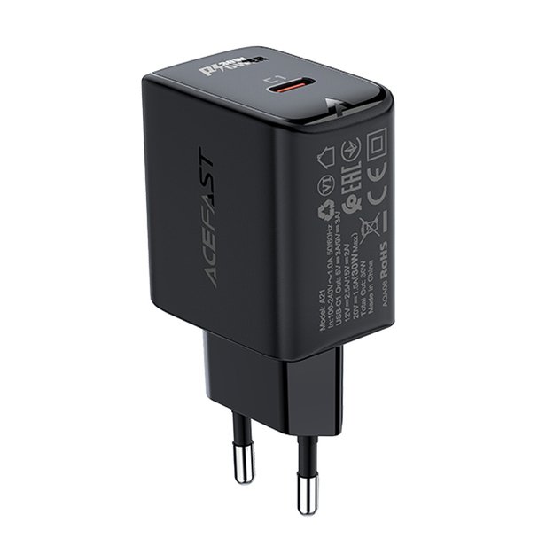 Acefast GaN USB Type-C 30W charger, PD, QC 3.0, AFC, FCP black (A21 black) 1